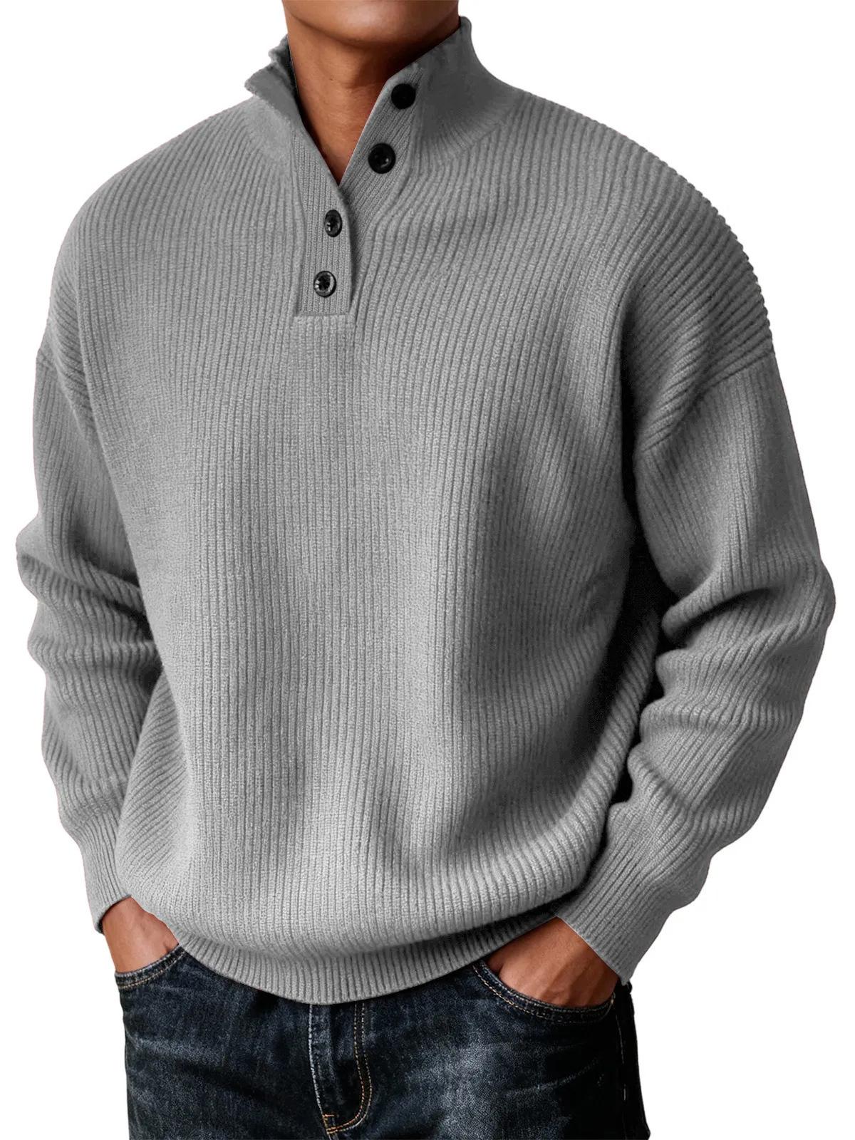 Herren Strickpullover, lässiger und vielseitiger Stehkragenpullover-deurabatt