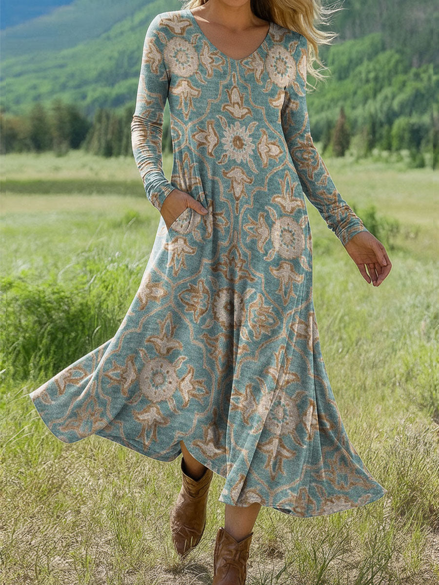 Damenkleid mit floralem Print und langen Ärmeln