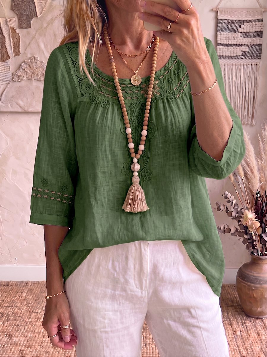 Vintage Embroidered Cotton-linen Blouse