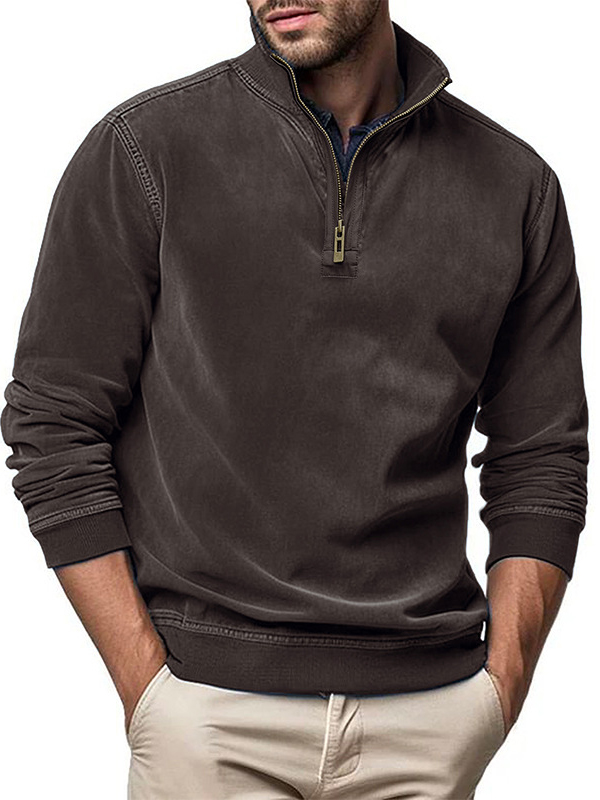 Modisches Poloshirt mit langen Ärmeln und Reißverschluss und Stehkragen für Herren-deurabatt