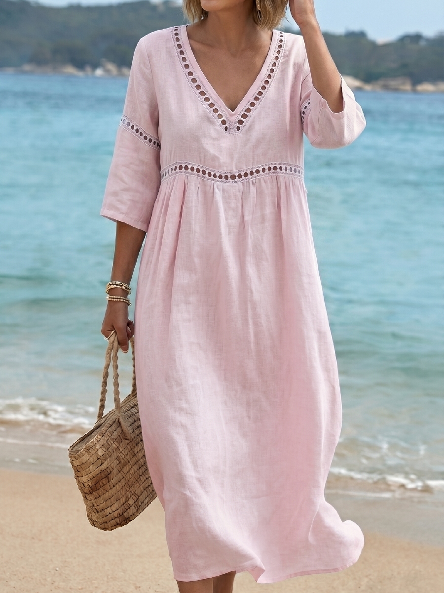 New Arrivals🔥 Women's Solid Color Retro Casual Stylish Vacation Cotton Dress