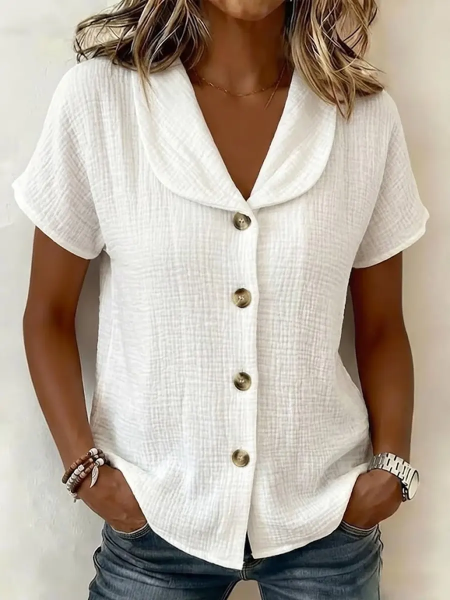 Simple Button-decorated Cotton And Linen Shirt
