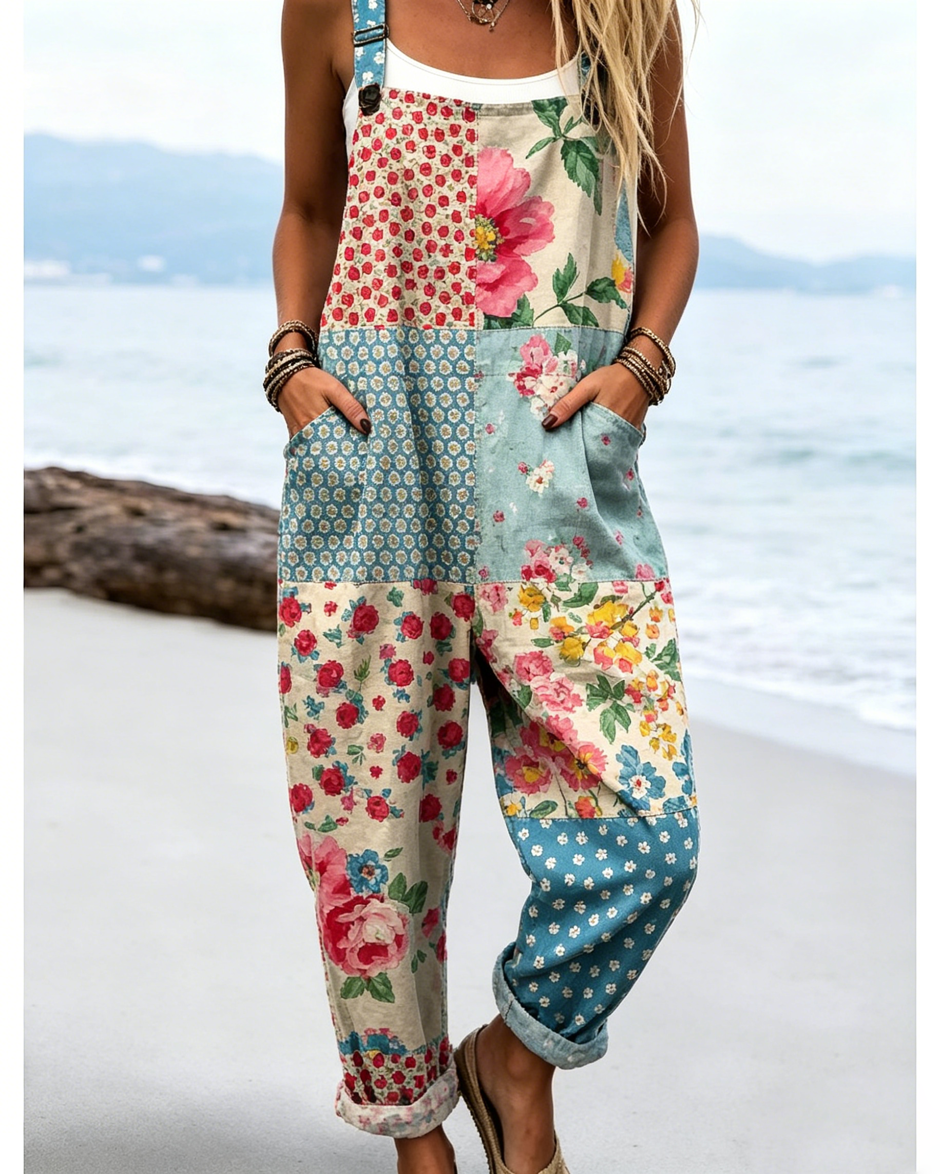 Bedruckter lockerer Overall | Damen Casual Ärmelloser Jumpsuit