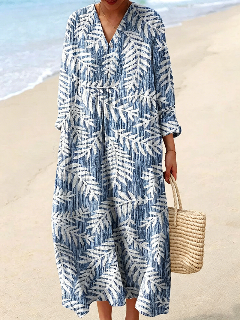 Buntes Maxikleid aus Leinenmischung mit Patchwork-Design für Damen
