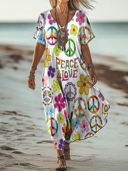 Women's Short Sleeve Spring Floral Print V Neck Casual Dress