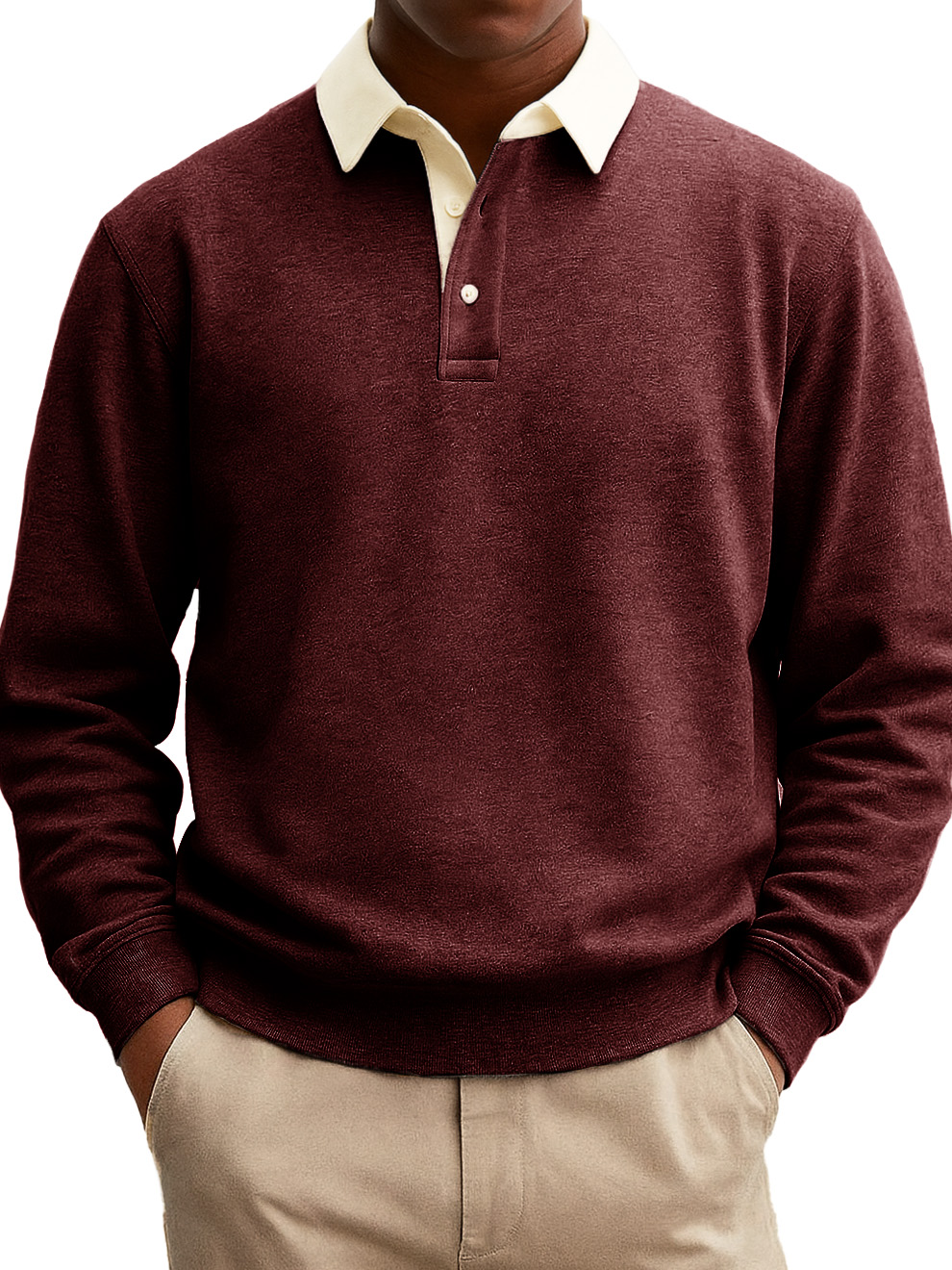 Stilvolles, lässiges Poloshirt aus Baumwolle mit langen Ärmeln und Revers für Herren mit Patchwork-Kragen-ZierMode