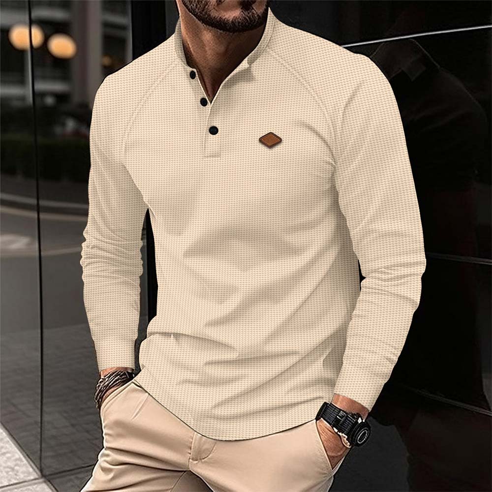 Neues Langarm-Poloshirt mit Waffelmuster für Herren-deurabatt