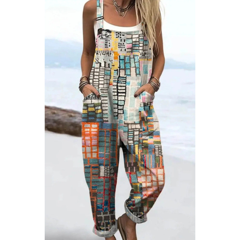 Bedruckter lockerer Overall | Damen Casual Ärmelloser Jumpsuit