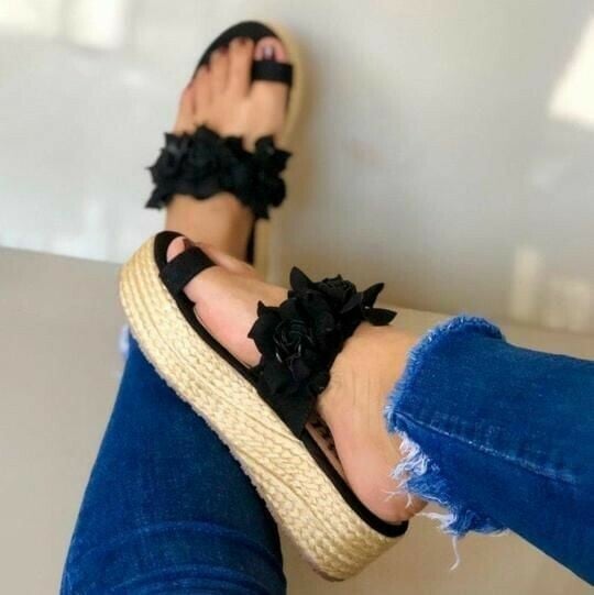 Hot-Sale-Frauen lässig täglicher Blumenblatt auf plattfrom-sandalen-deurabatt