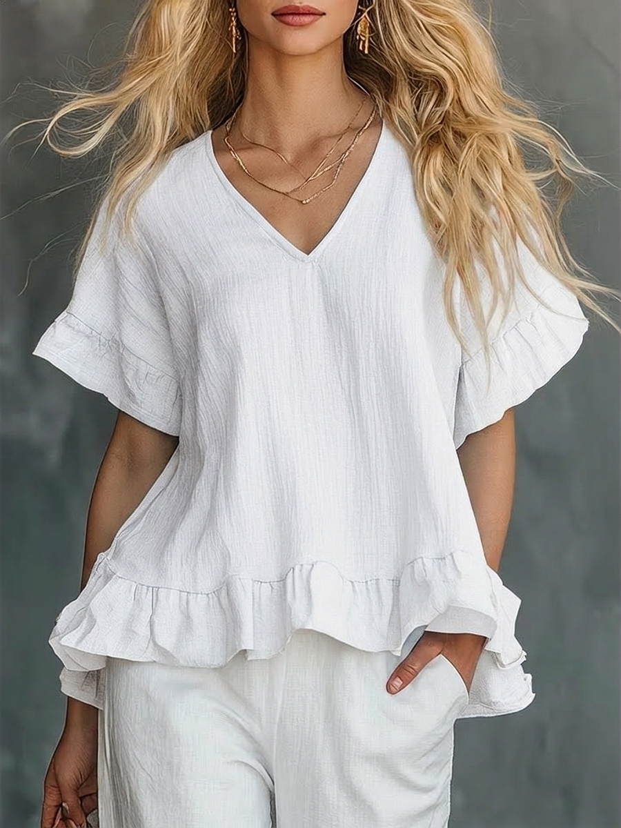 NEW ARRIVALS🔥 Women's Cozy Ruffled Cotton Shirt Top