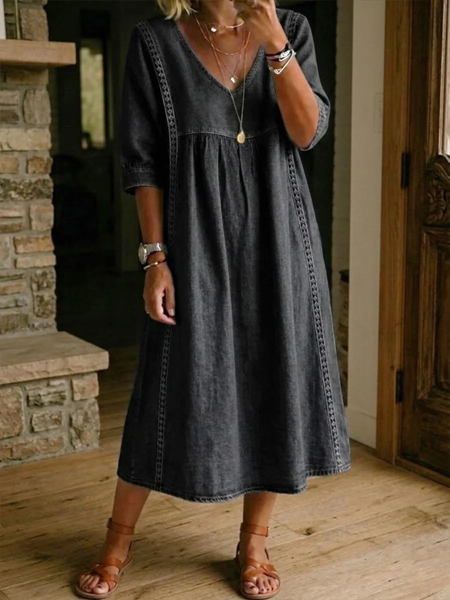 New Arrivals🔥 Women’s Vintage Lace Trim Denim Dress-ZierMode