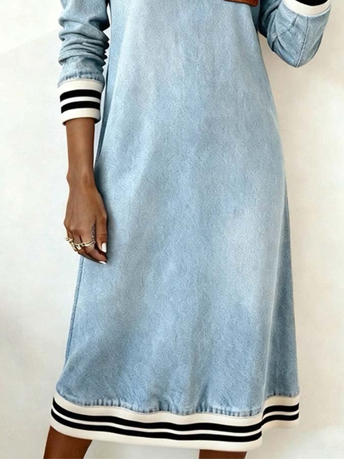 Damen-Jeanskleid mit Streifen und Patchworkmuster