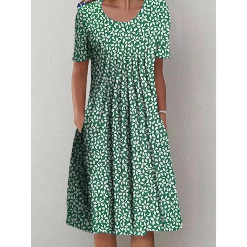 Women's Round Neck Short Sleeve Floral Print Dress