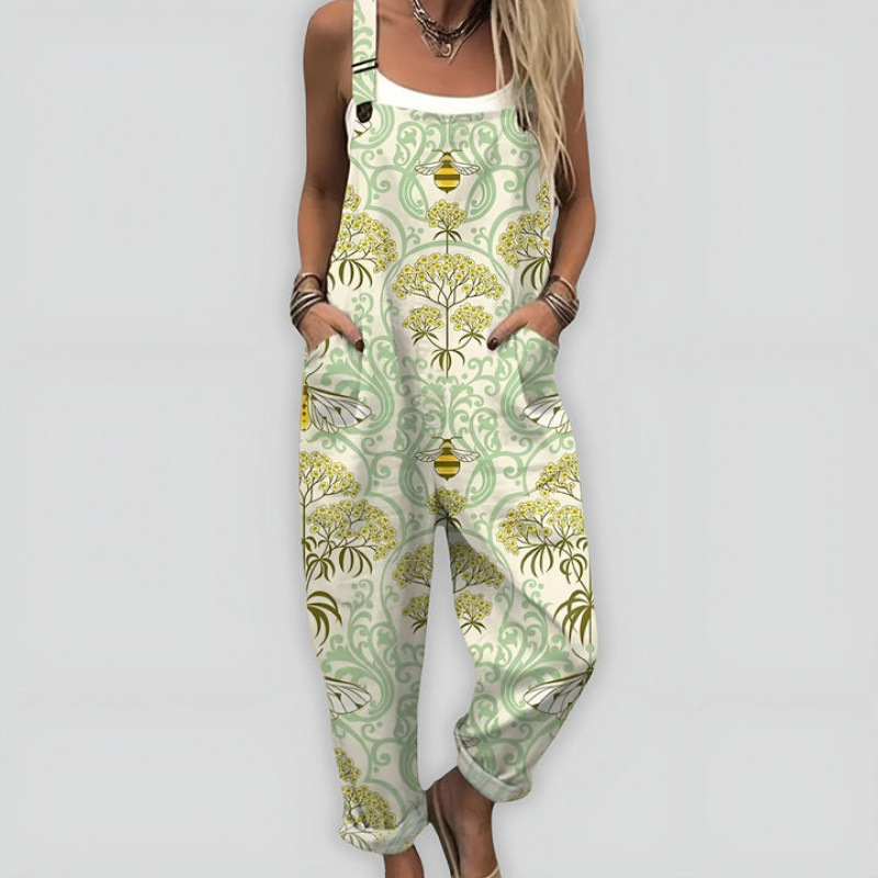 Bedruckter lockerer Overall | Damen Casual Ärmelloser Jumpsuit