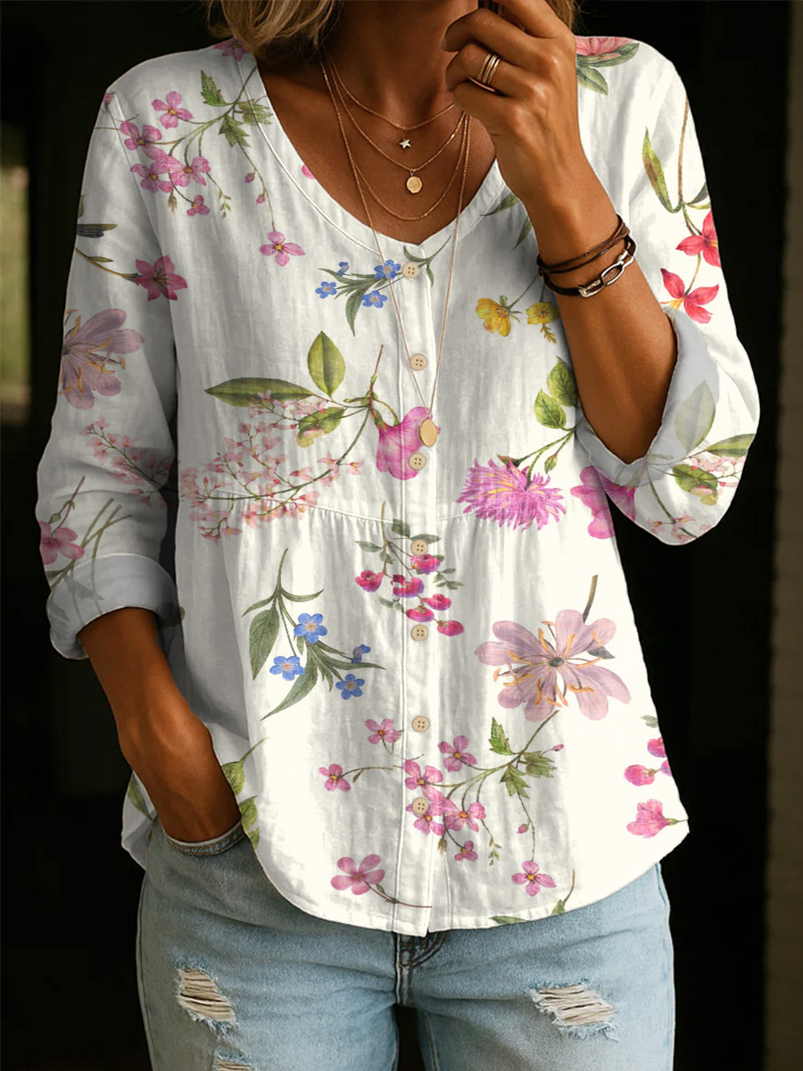 Artistic Floral Women's Cotton Shirt — An Elegant, Casual, Versatile, And Soft Cotton Top
