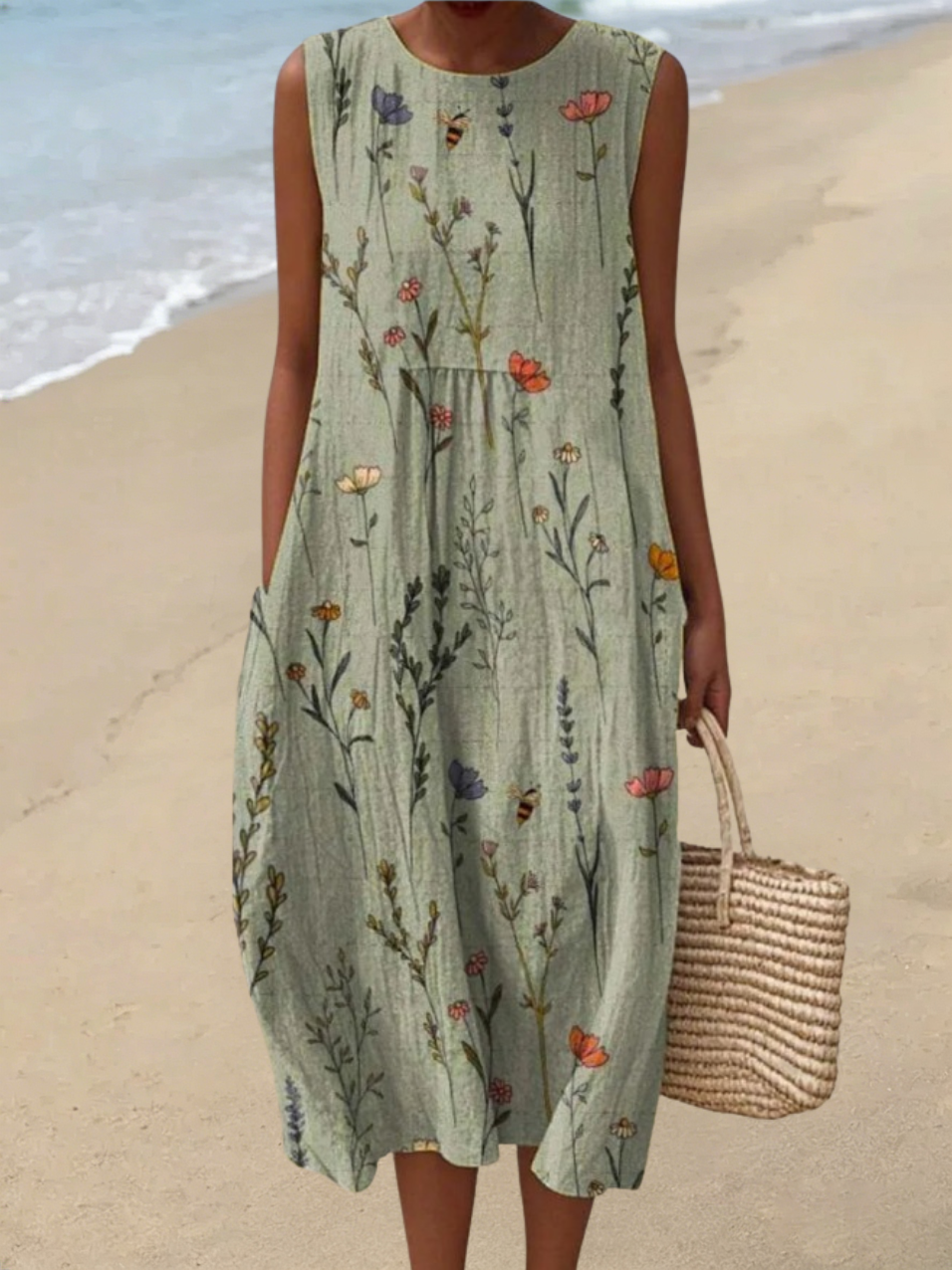 Ärmelloses Damen-Freizeitkleid aus Baumwolle mit Print