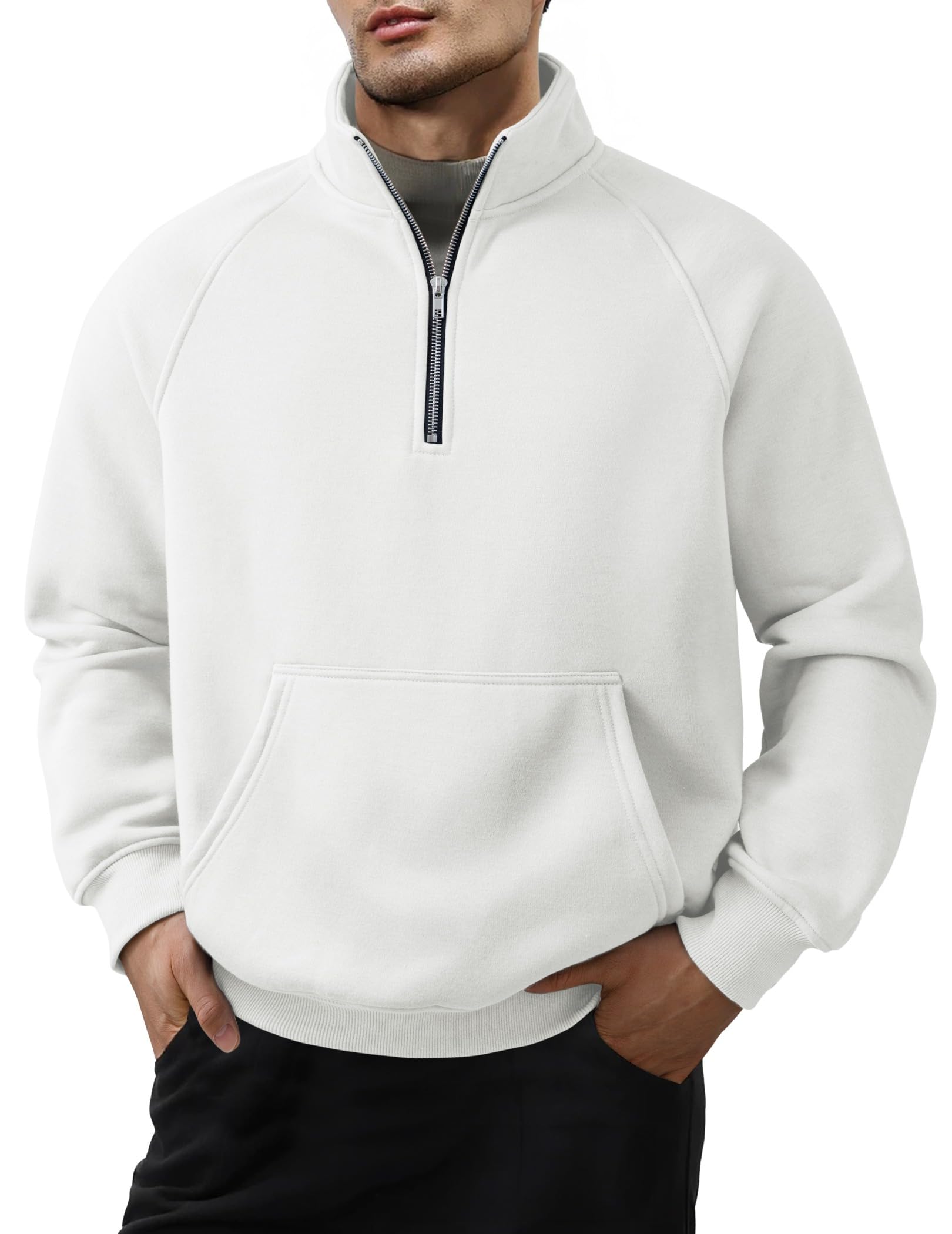 Herren Quarter Zip Freizeit Fleece Baumwolle Pullover Sweatshirt-deurabatt