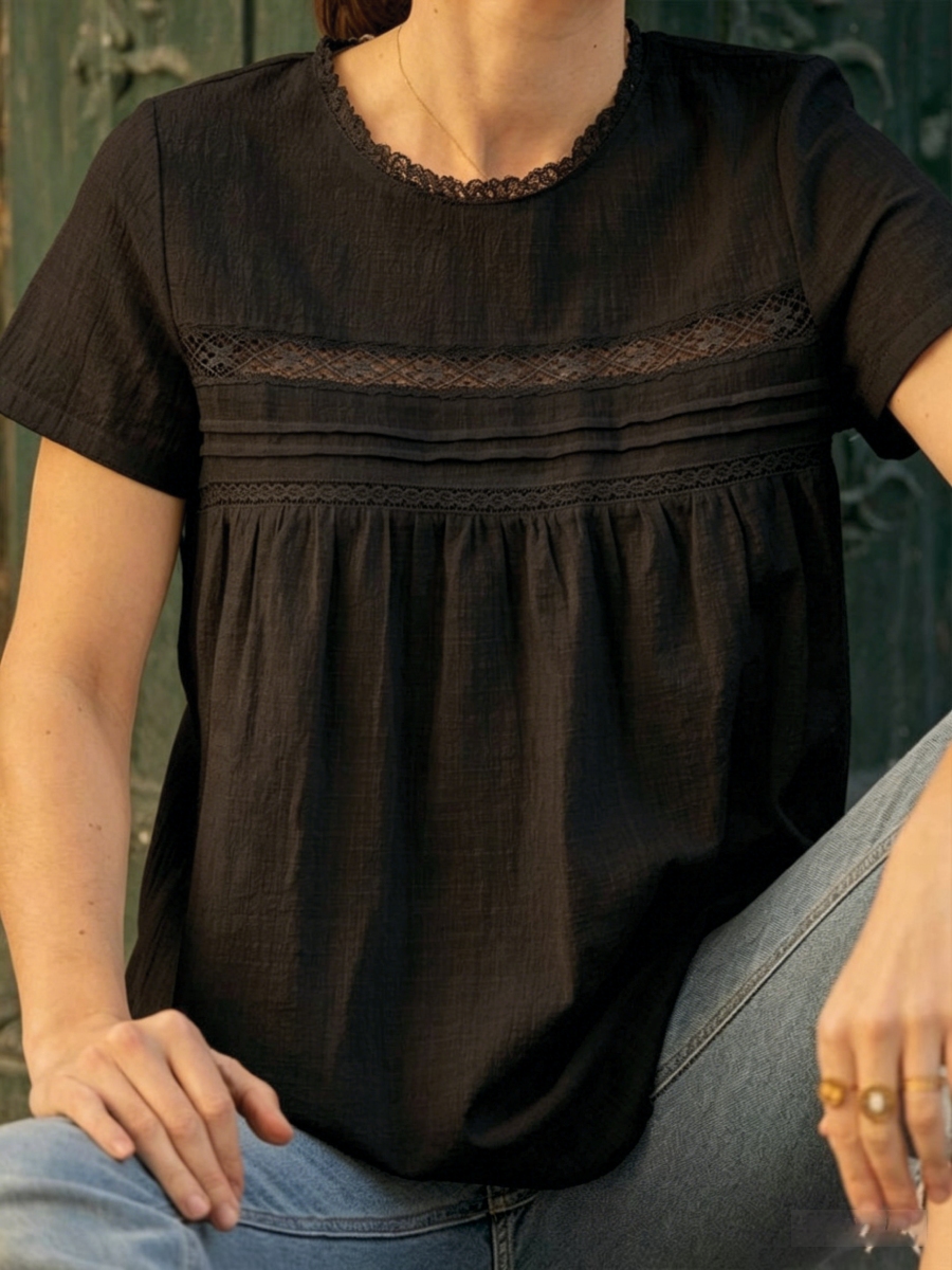 New Arrivals🔥Women's Solid-color Round-neck Short-sleeve Loose-fit Cotton-linen Top
