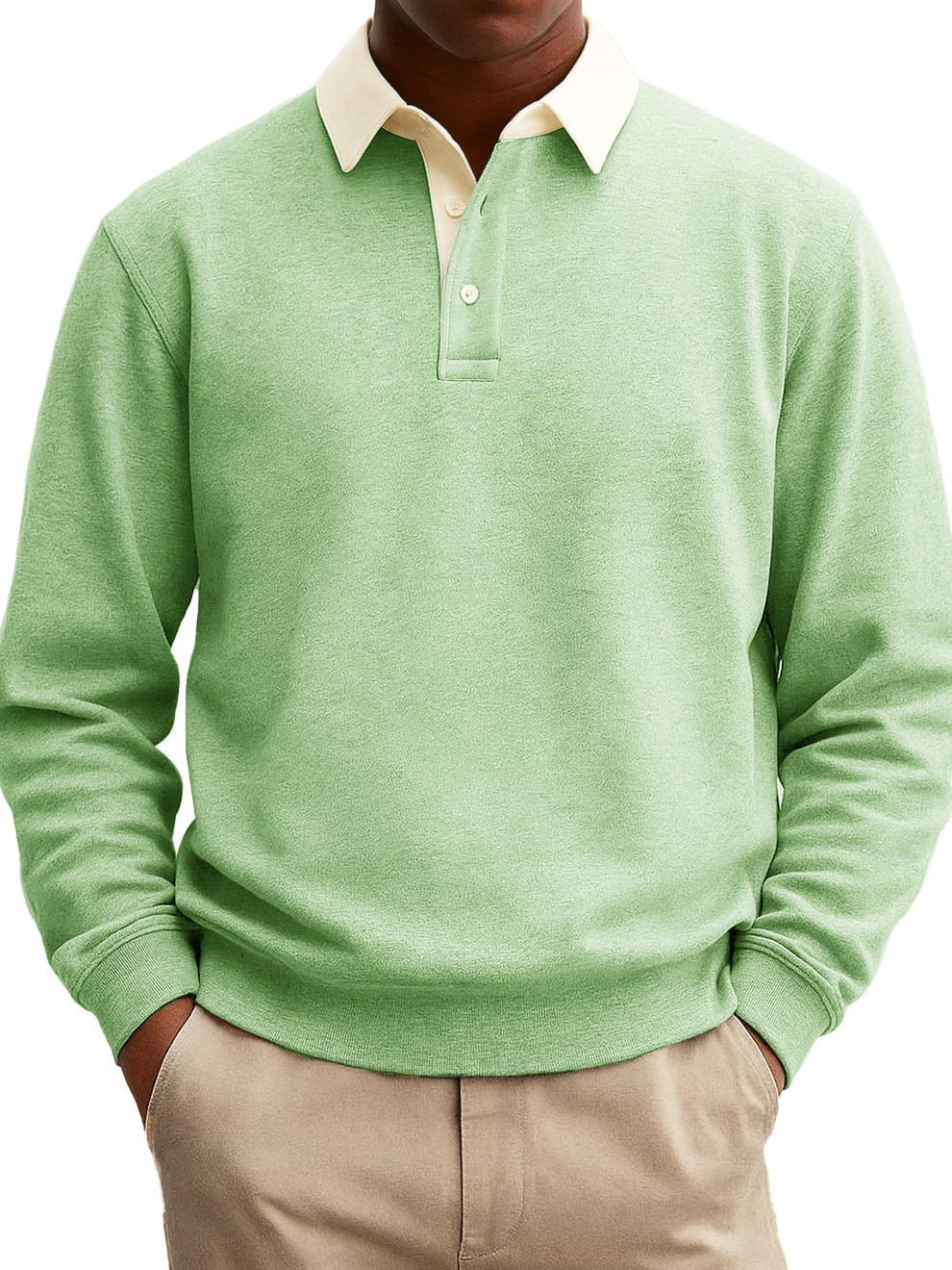 Stilvolles, lässiges Poloshirt aus Baumwolle mit langen Ärmeln und Revers für Herren mit Patchwork-Kragen-ZierMode
