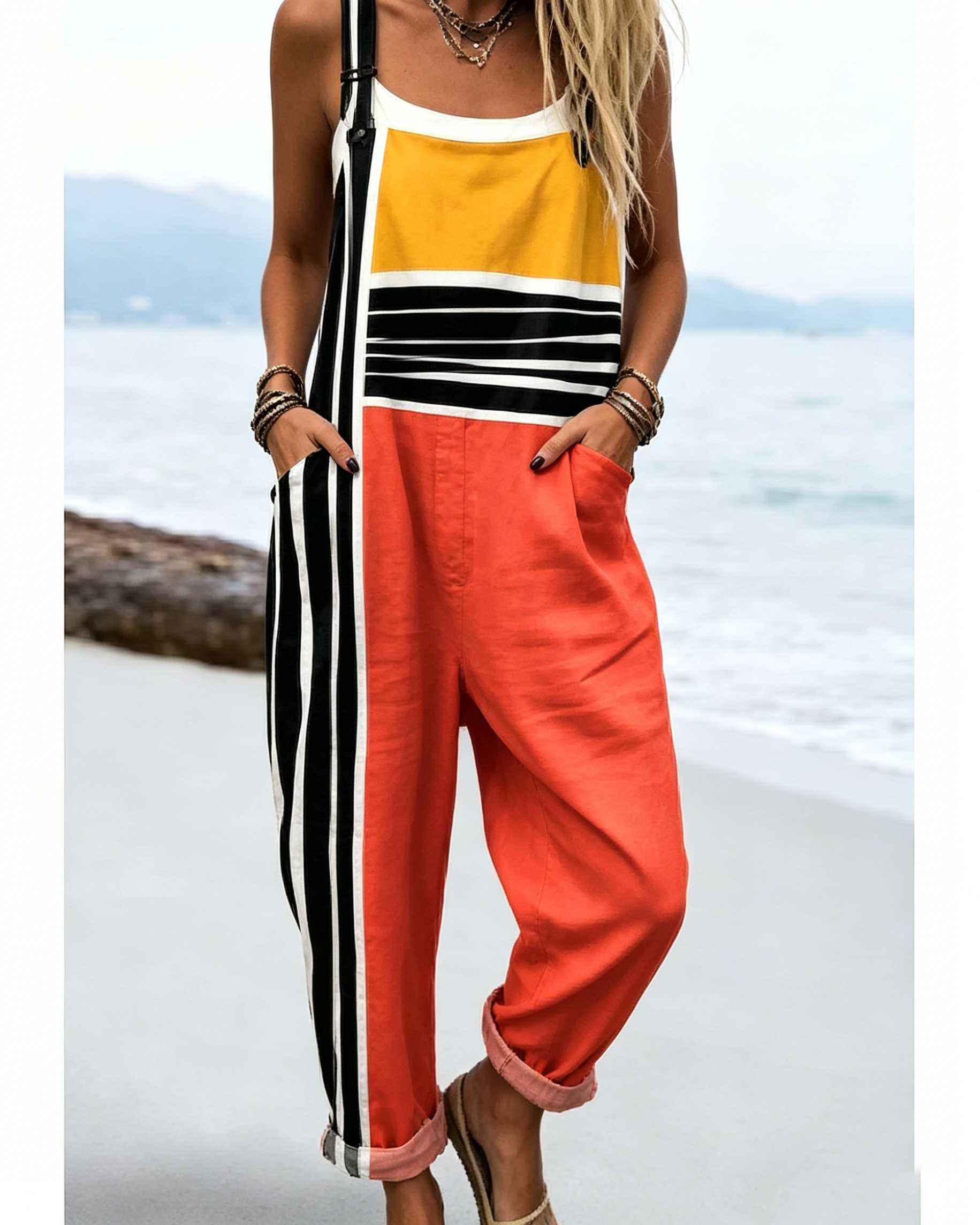 Bedruckter lockerer Overall | Damen Casual Ärmelloser Jumpsuit