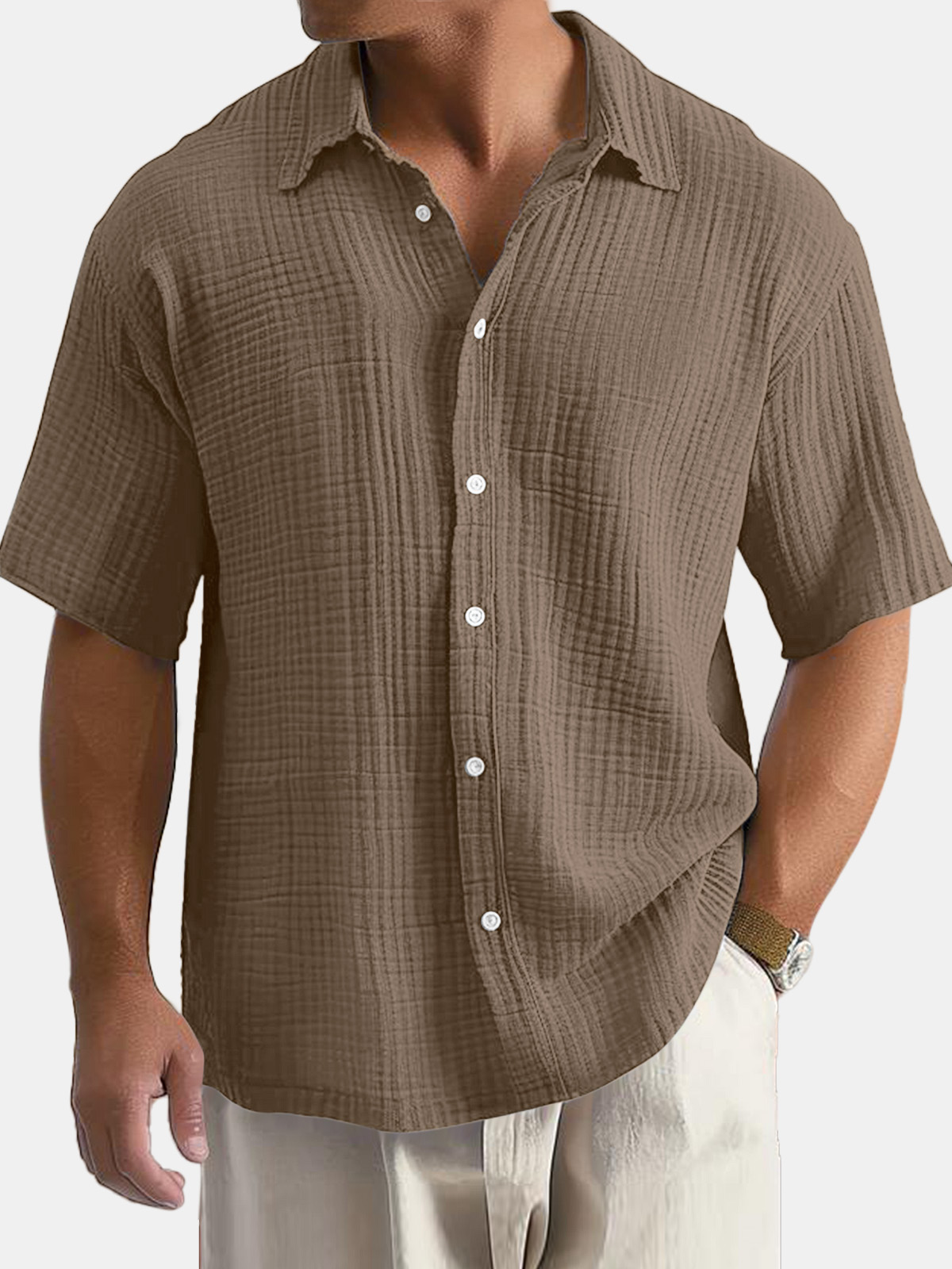 Herren Baumwolle Hawaiian Sommer Bequeme Einfarbige Kurzarmhemd-deurabatt