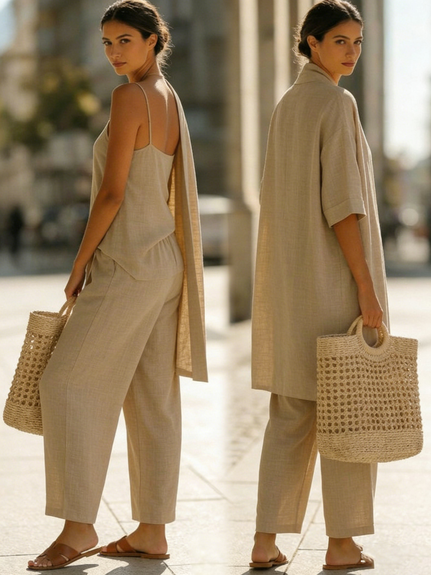 Minimalistisches dreiteiliges Leinen-Baumwoll-Set – bequem für jeden Tag-ZierMode