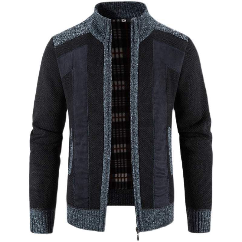 Herren Stehkragen Patchwork wattierter Pullover Strickjacke Pullover-deurabatt