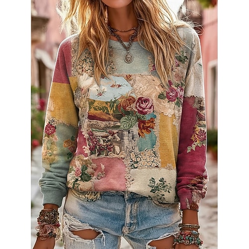 Damen Hoodie mit Blumenstickerei und Patchwork-Detail​  	-deurabatt
