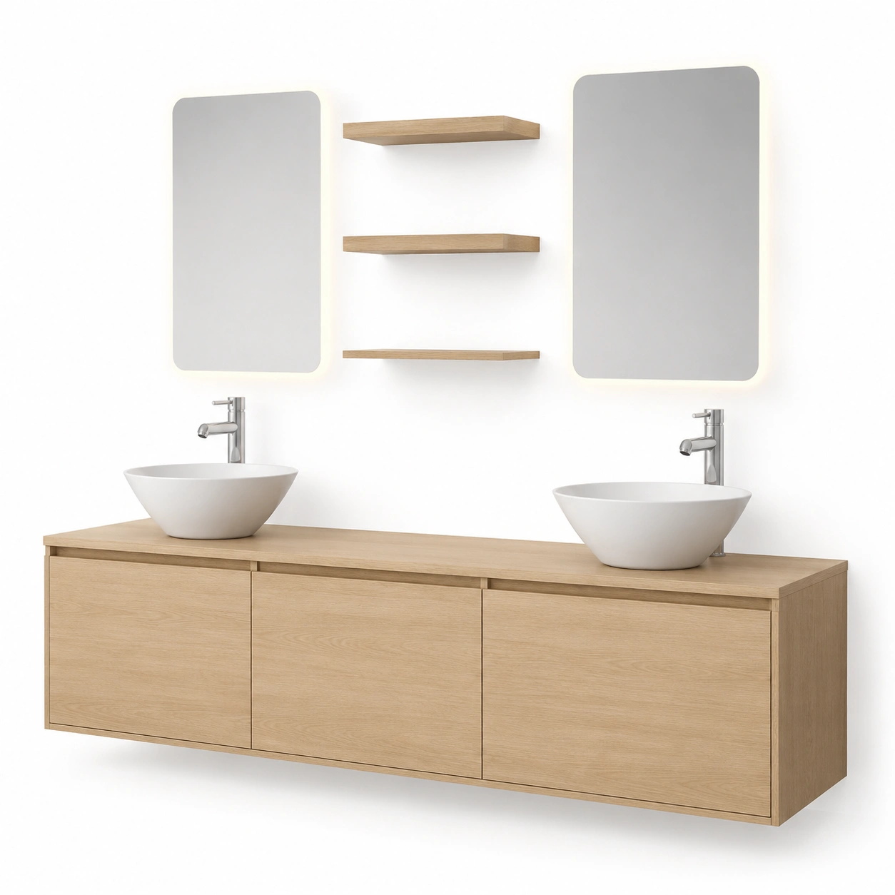 Set de mueble de bano con doble lavabo y espejo-PrestigeFurni
