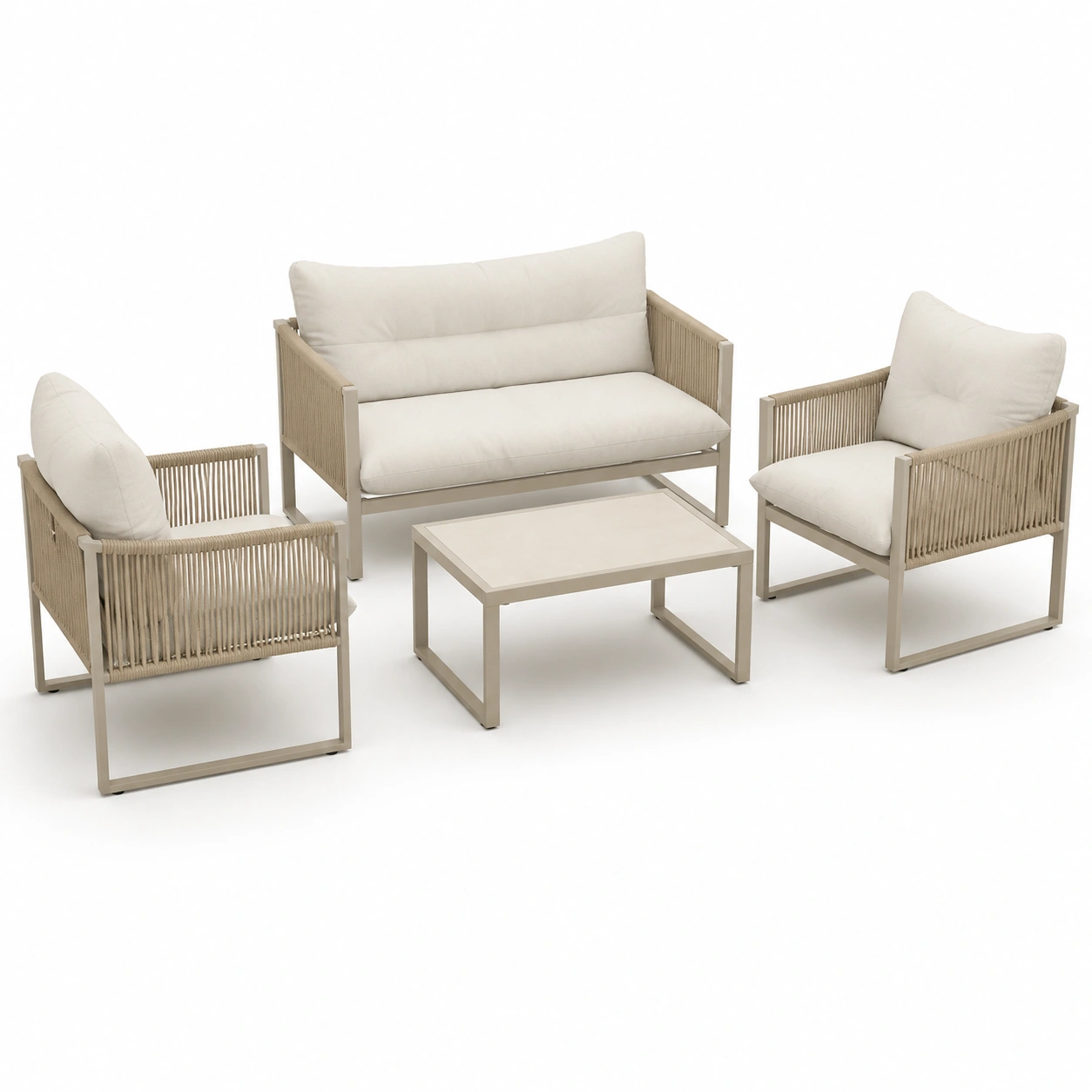Conjunto de sofa exterior de cuerda tejida beige-PrestigeFurni