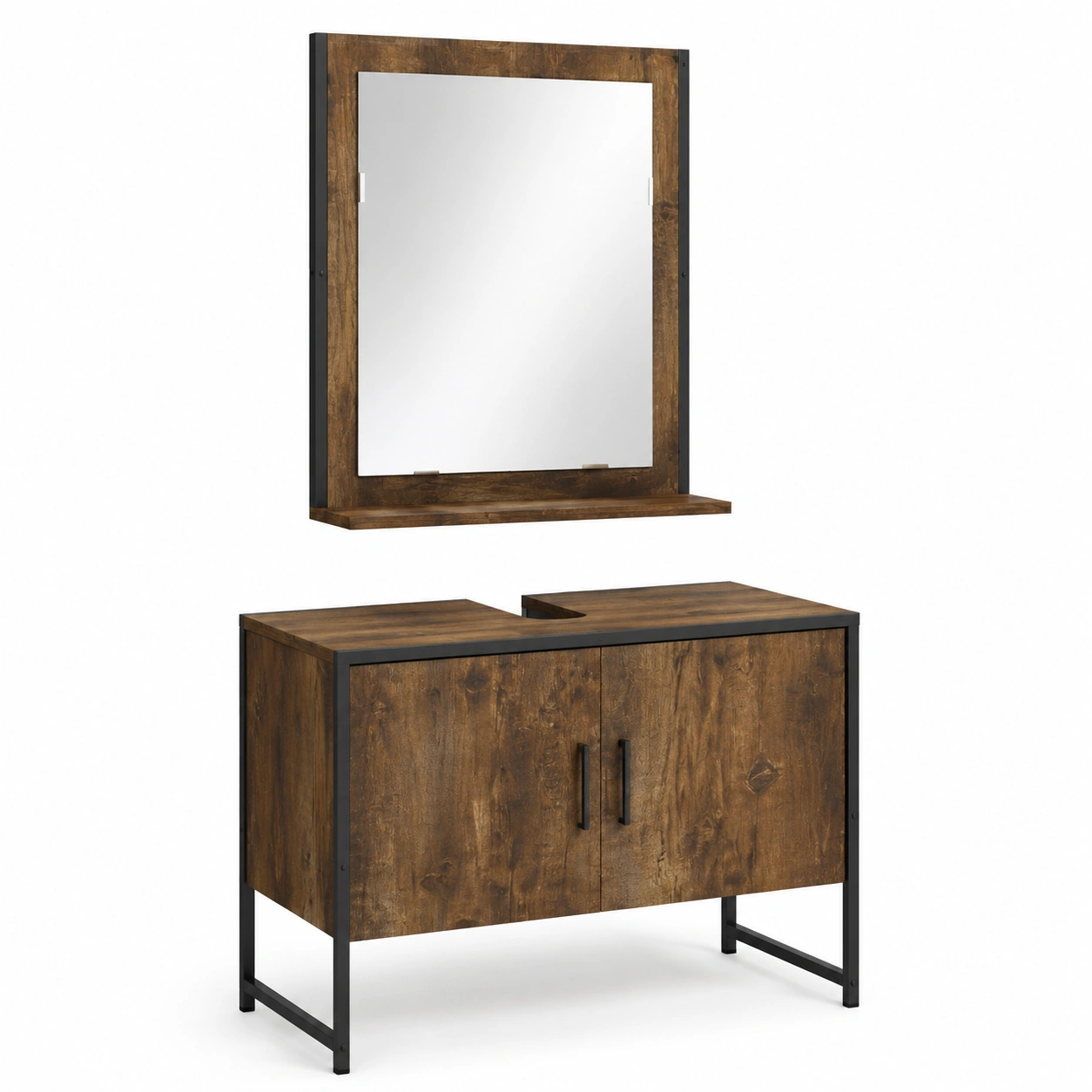 Conjunto de mueble de bano y espejo de madera-PrestigeFurni