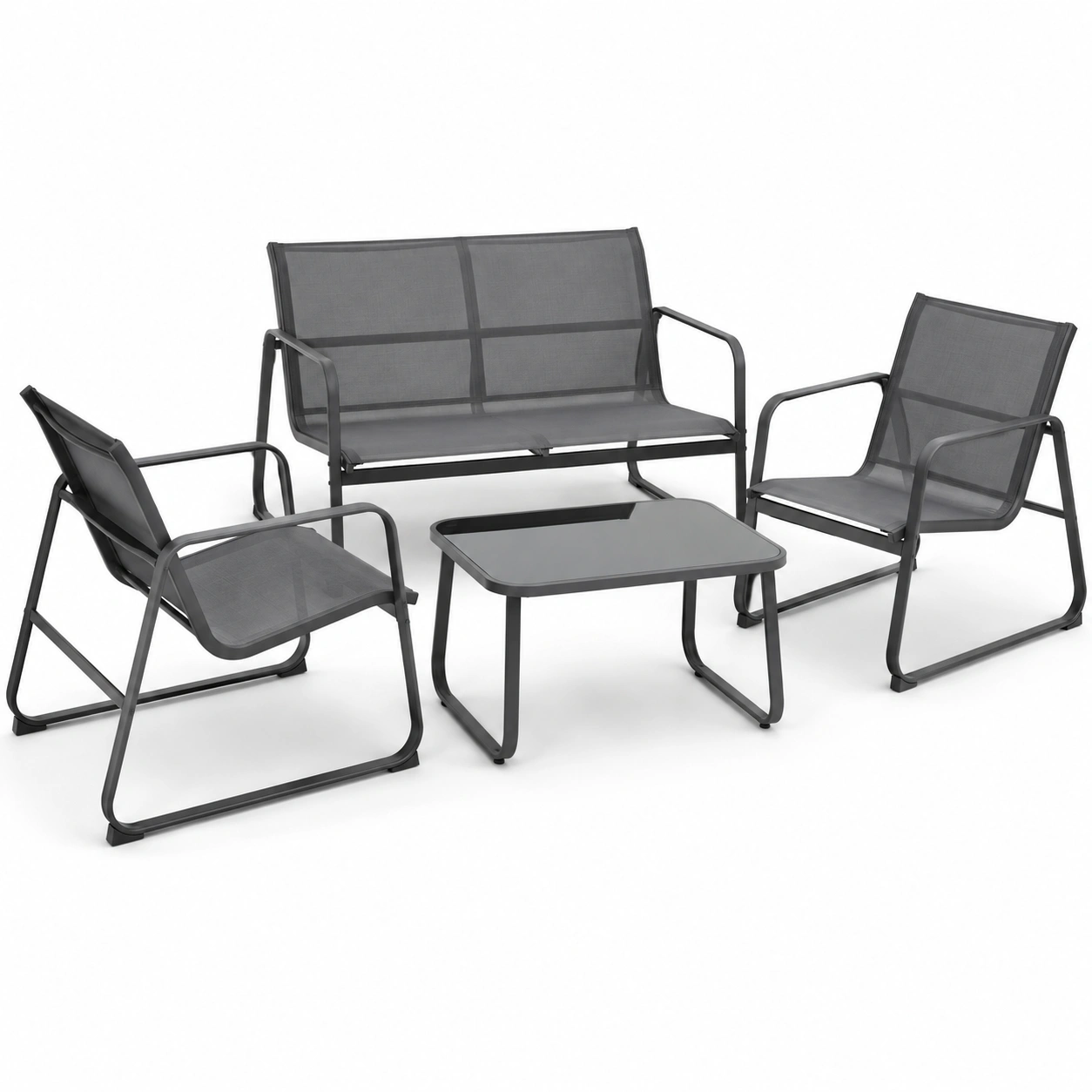 Conjunto de sofa exterior negro-PrestigeFurni