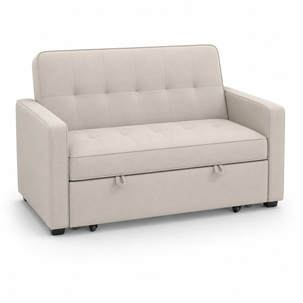 Sofa cama de 2 plazas con almacenaje en tela blanco marfil-PrestigeFurni