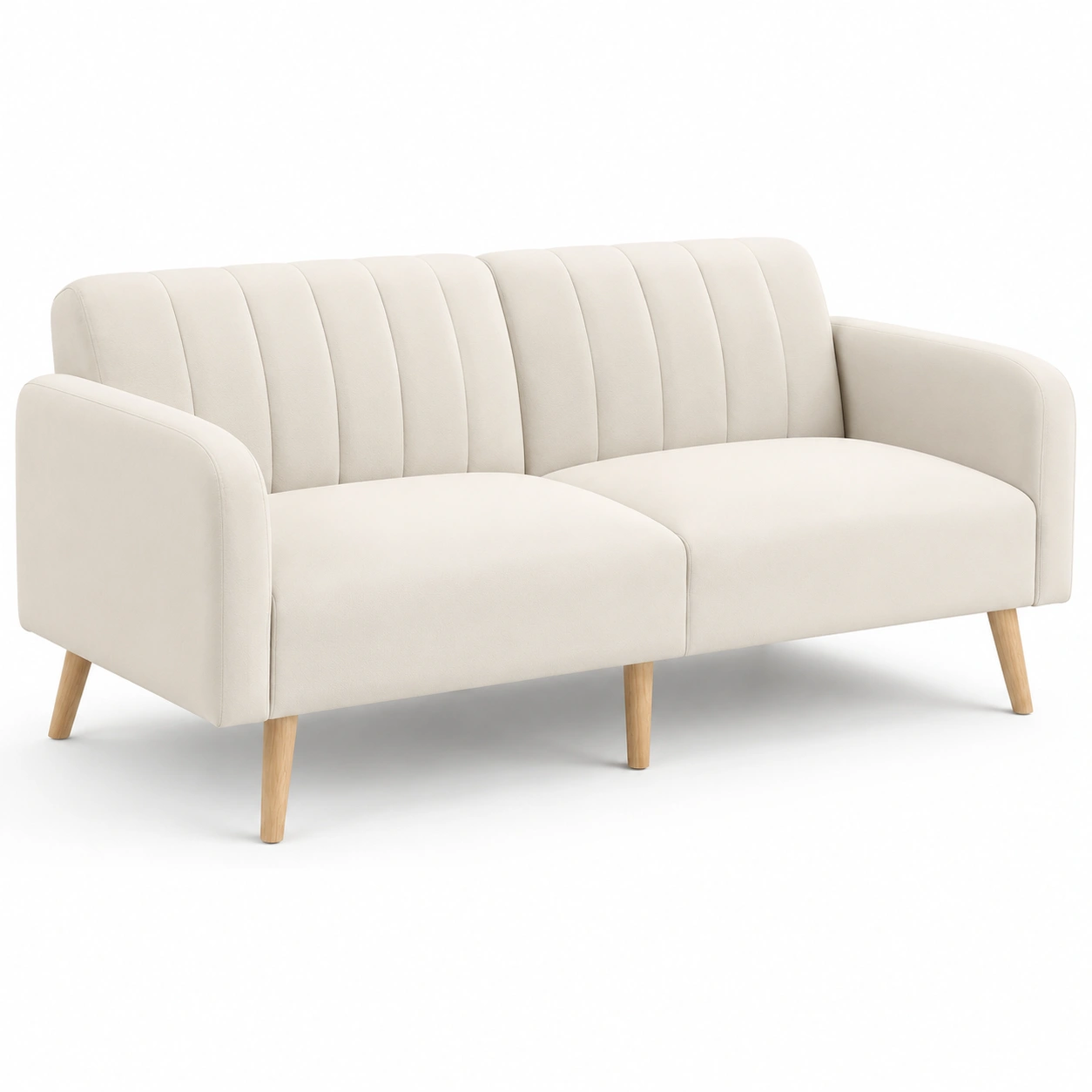 Sofa de 2 plazas blanco marfil tapizado con patas de madera-PrestigeFurni