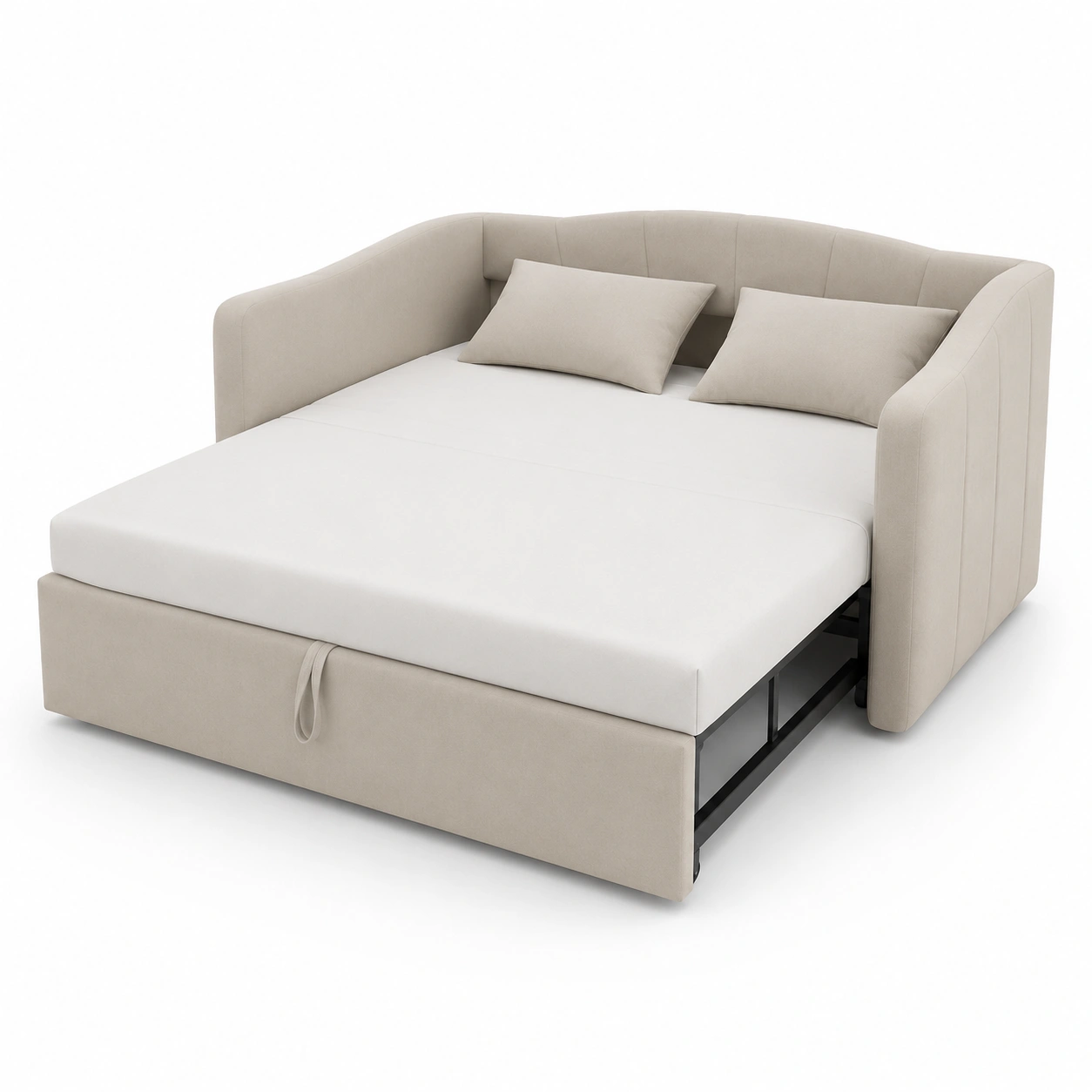 Sofa cama plegable blanco marfil de tela-PrestigeFurni