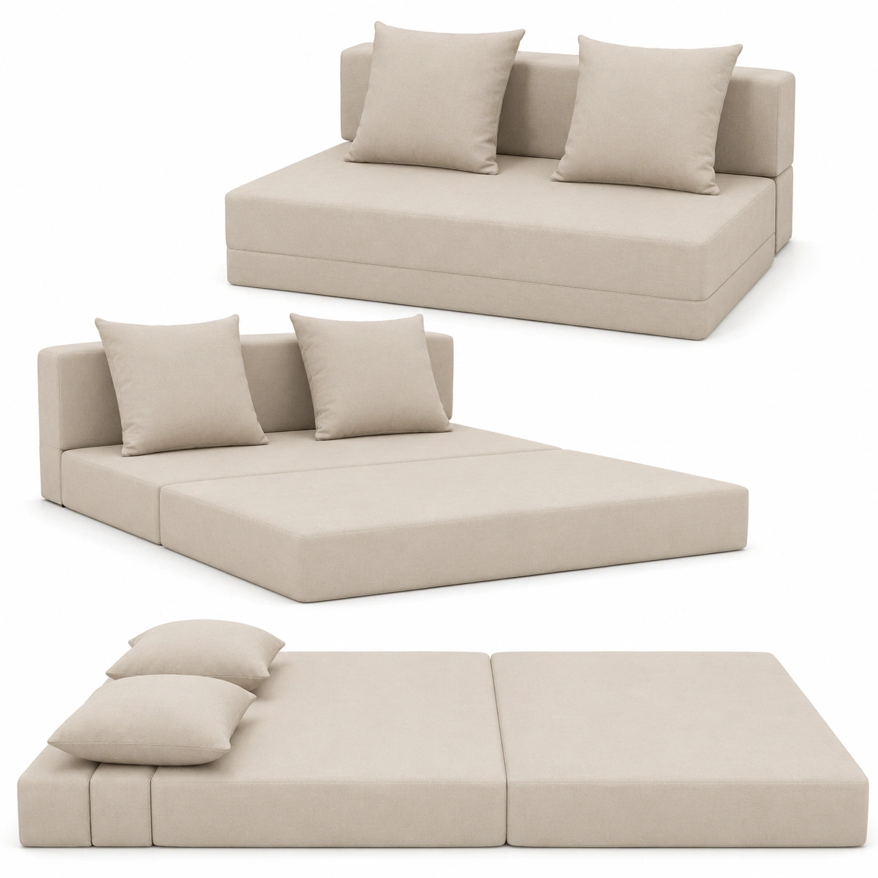 Sofa cama plegable para suelo blanco marfil-PrestigeFurni