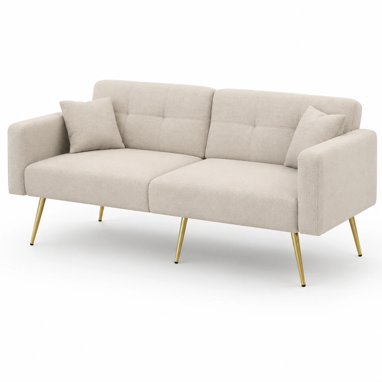 Sofa beige de 2 plazas con patas metalicas doradas-PrestigeFurni