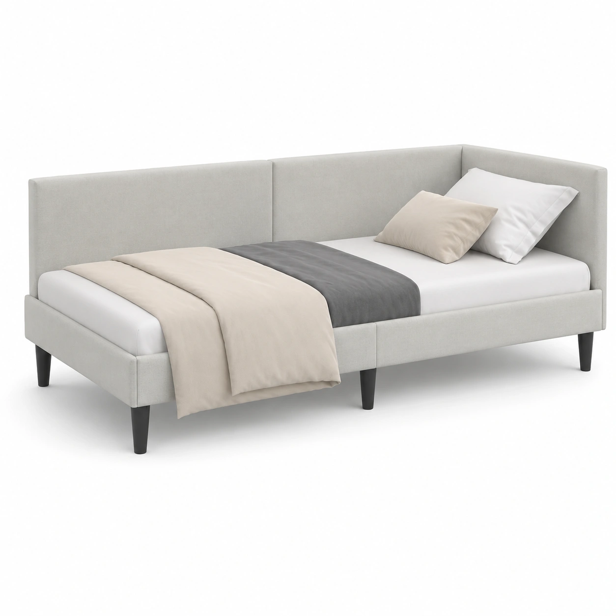 Sofa cama de tela gris claro-PrestigeFurni
