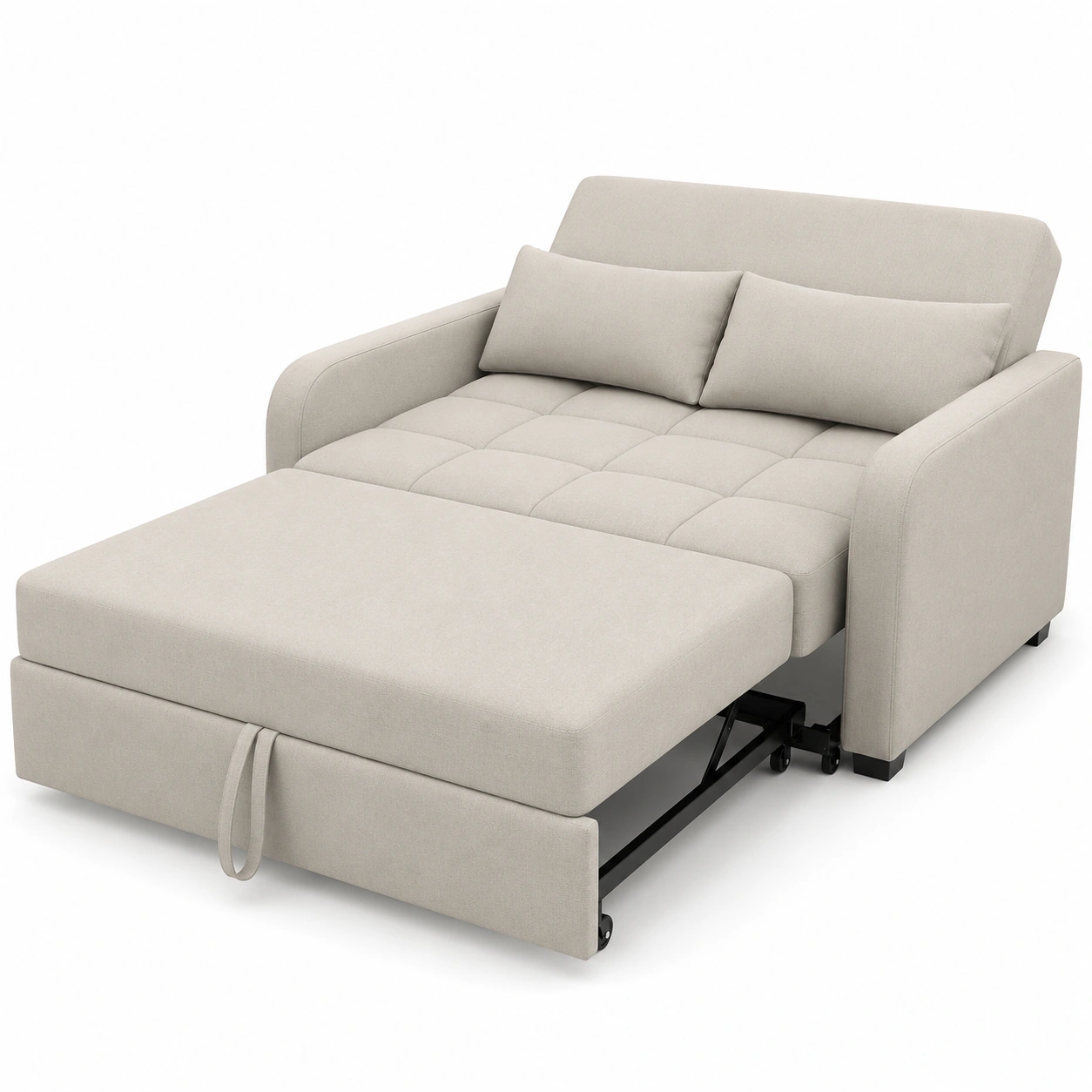 Sofa cama plegable beige-PrestigeFurni