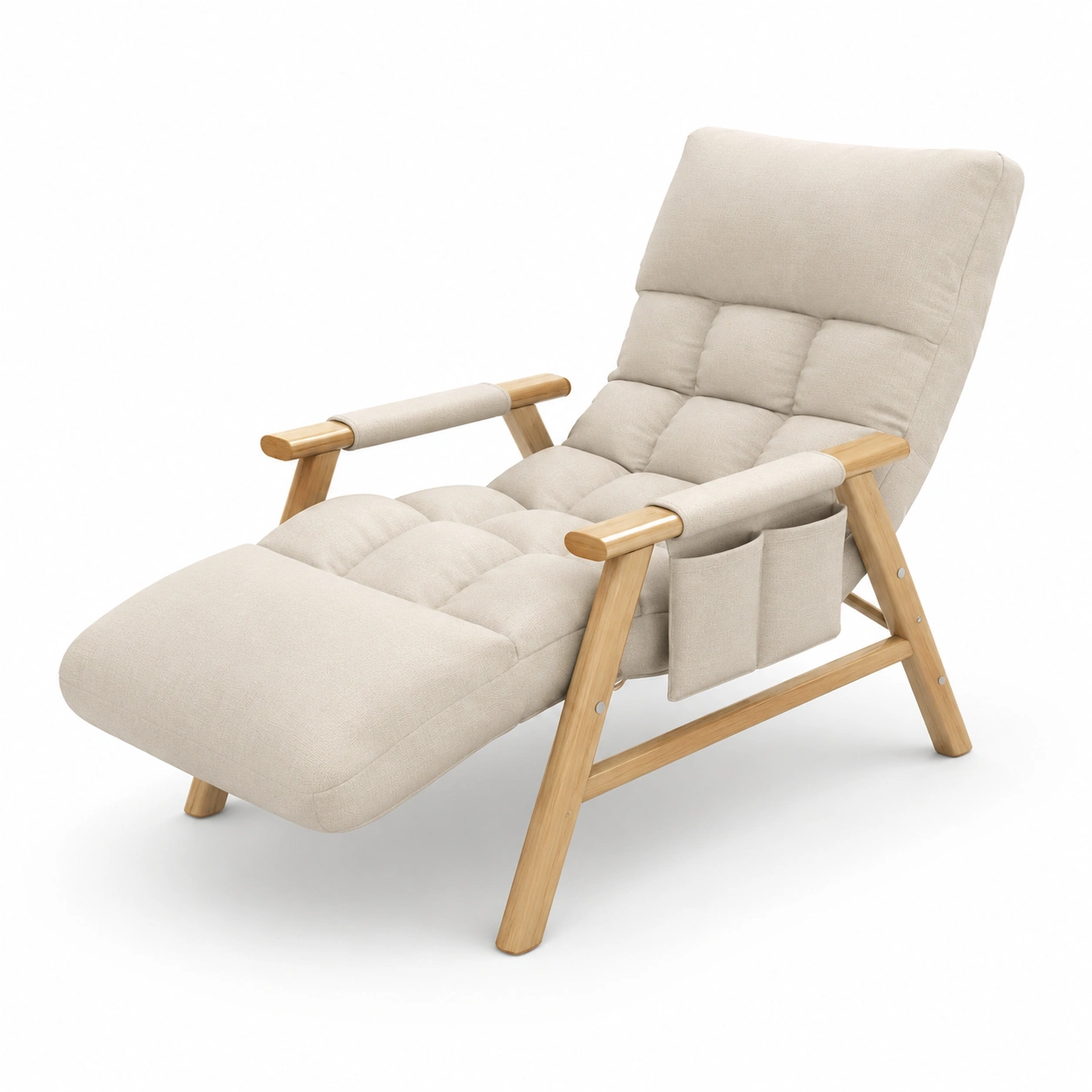 Chaise longue con estructura de madera color marfil-PrestigeFurni
