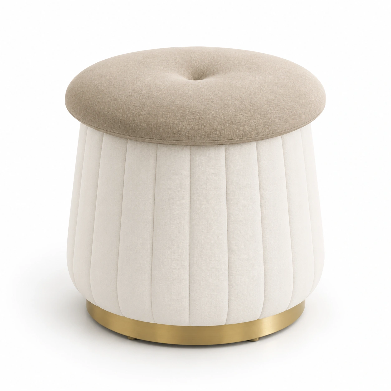 Puf de almacenamiento blanco con base dorada-PrestigeFurni