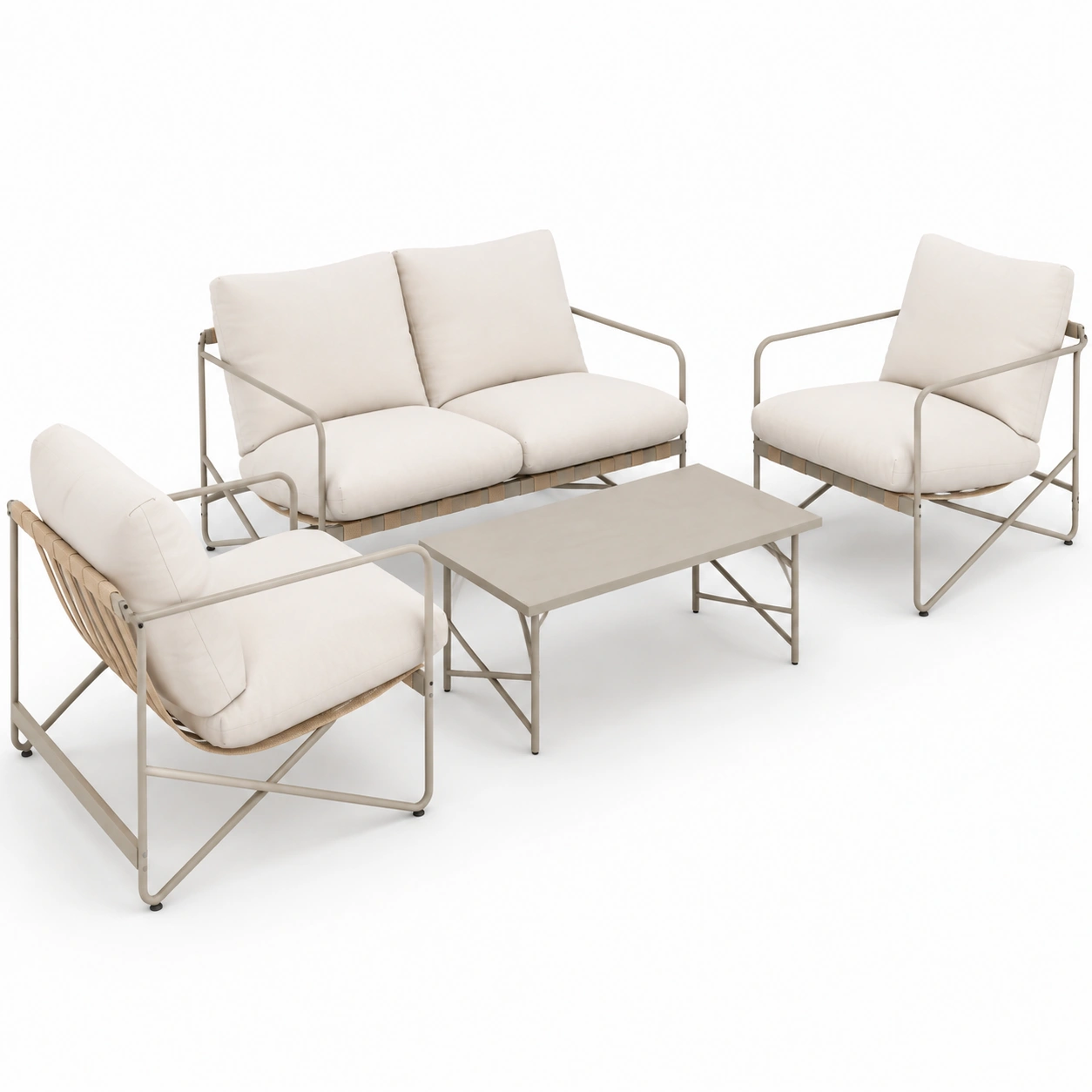 Conjunto de sofa de metal beige de 4 piezas-PrestigeFurni