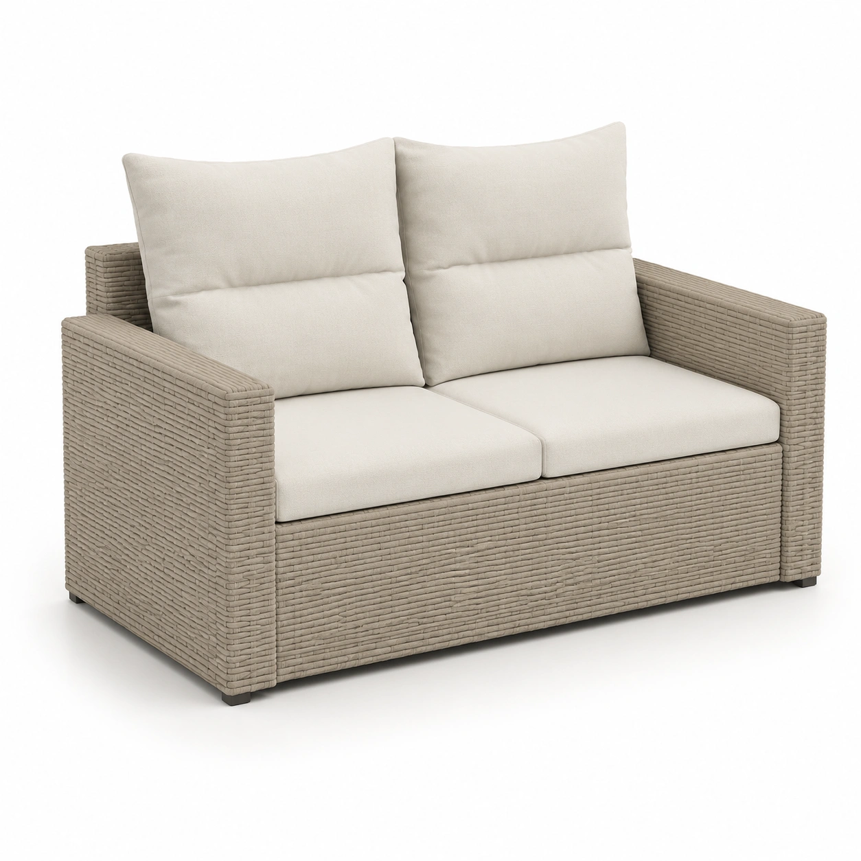Sofa de dos plazas de ratan beige-PrestigeFurni