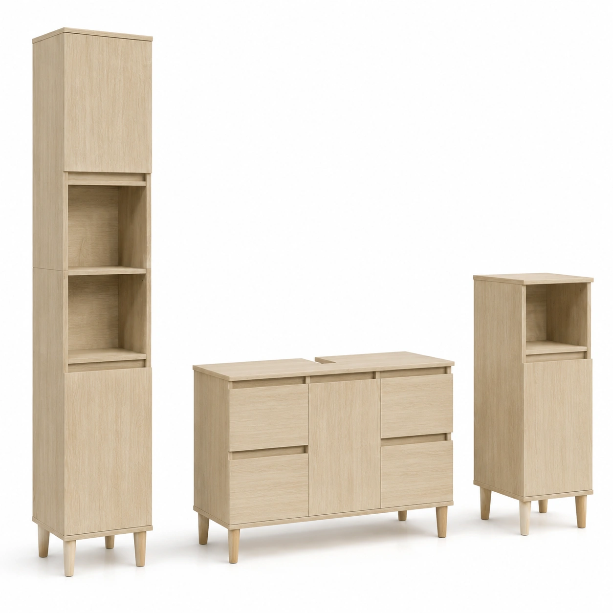 Set de bano de tres piezas color madera clara-PrestigeFurni
