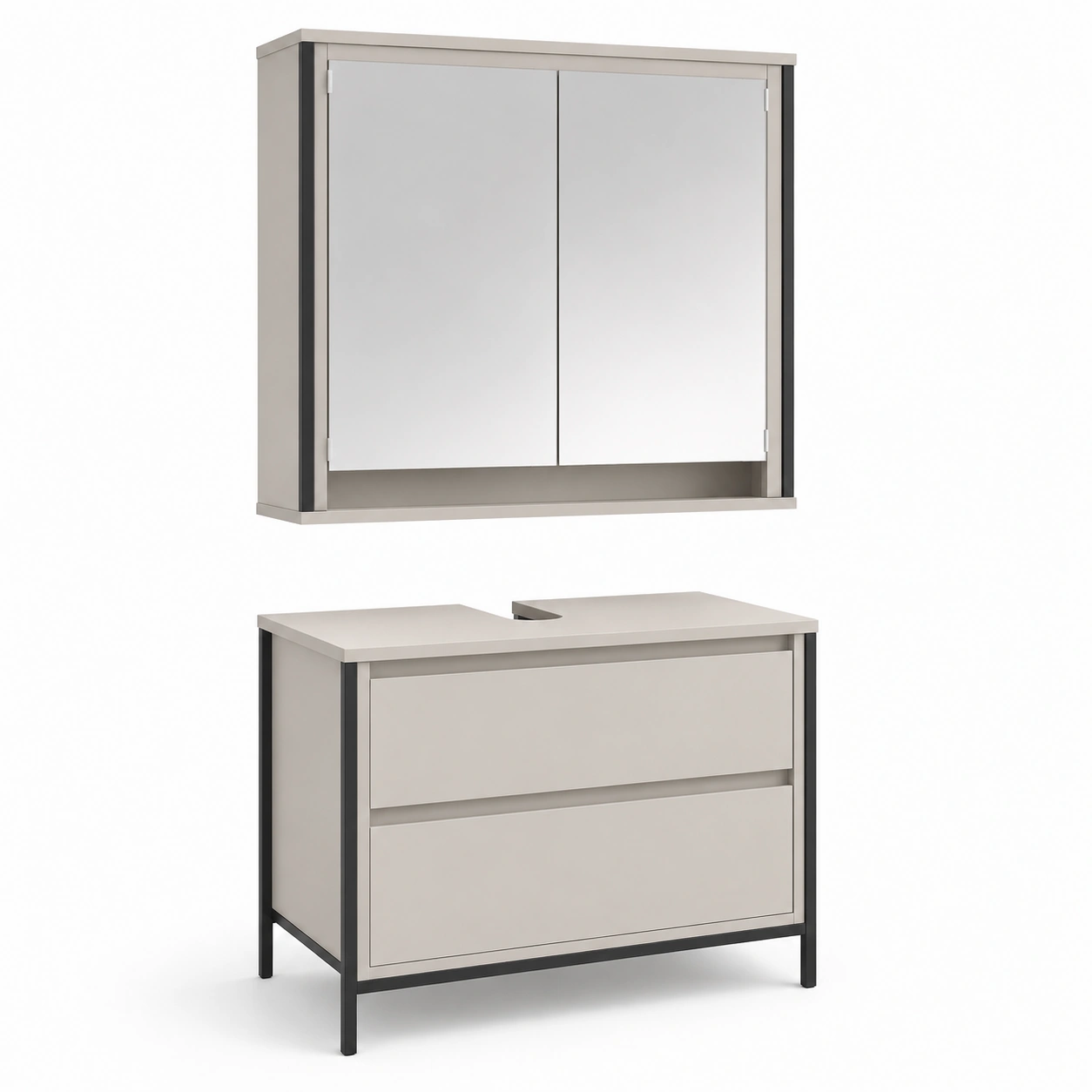 Mueble de bano con espejo marco gris-PrestigeFurni