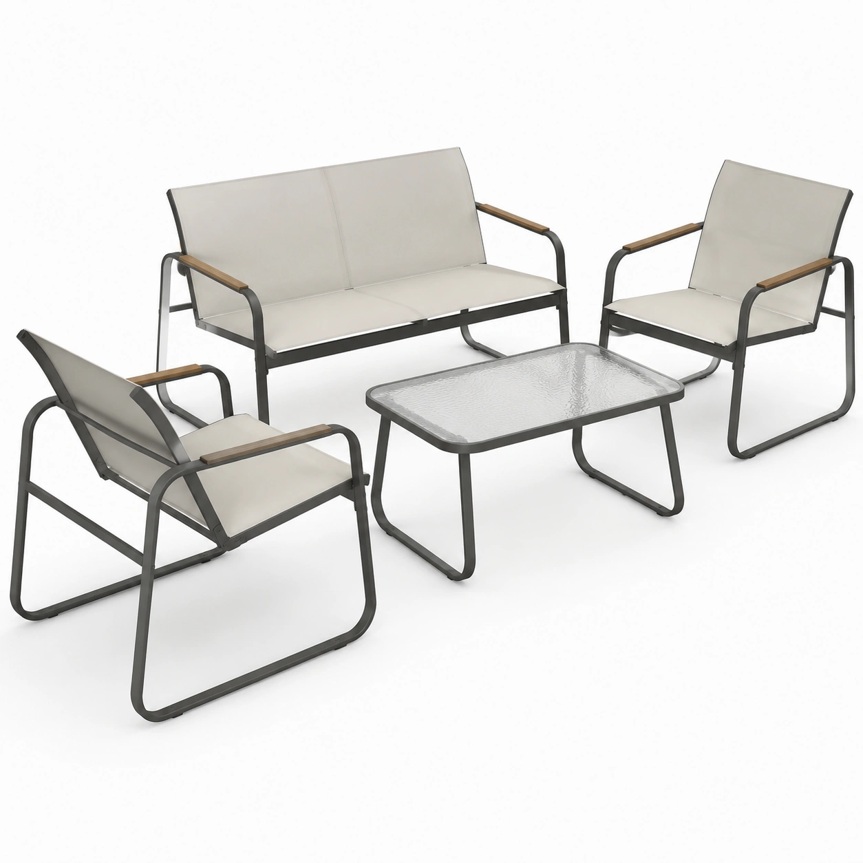 Juego de mesa y sillas exterior de metal color marfil-PrestigeFurni