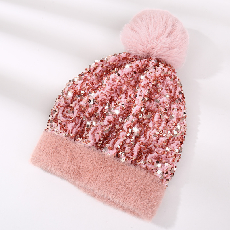 🔥Last Day 50% OFF -🎀 Sequin Fur Pom Beanie ⭐