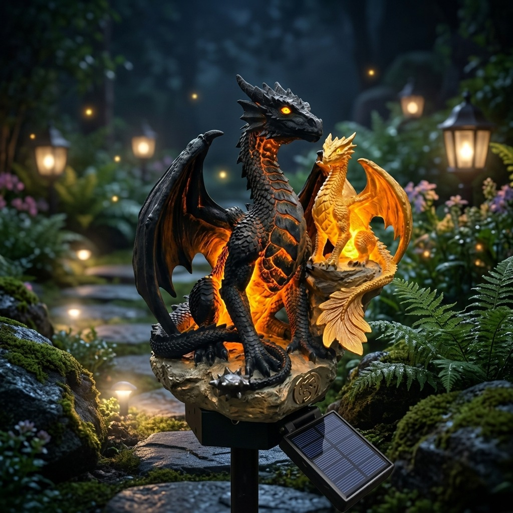 💥LAST DAY 50% OFF🐉✨Solar Dragon Garden Statue Light – Golden Ember Fantasy Outdoor Decor