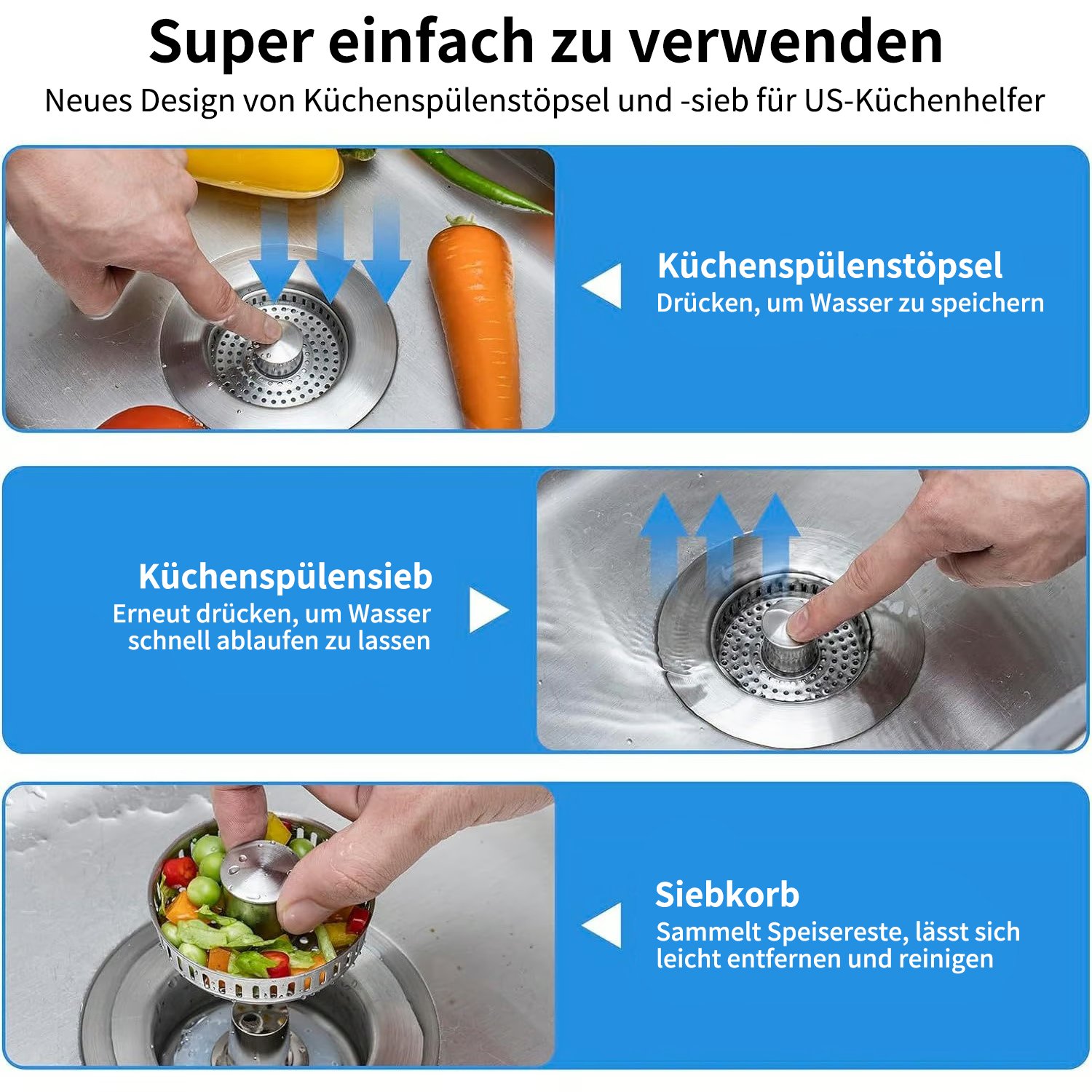 🔥 Last Day 49% Off – Improved 3-in-1 Drain Screen for Kitchen Sink