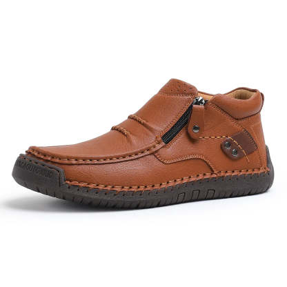 ⏰Limited Time Sale 50% OFF-Men’s Handmade Premium Leather Slip-On Driving Boots – Wide Toe, Arch Support